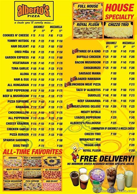 Alberto’s Pizza Menu Prices .